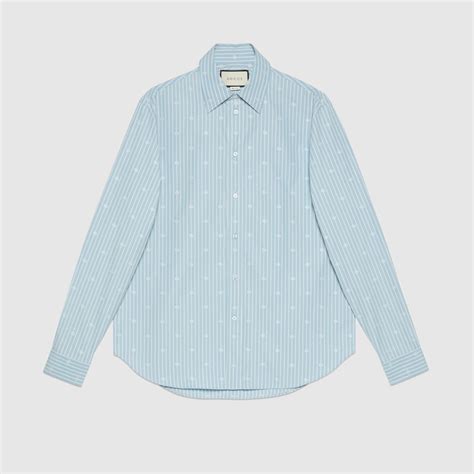 gucci light blue shirt with stripes ruffles|GG Stripe Fil Coupé Cotton Shirt In Off.